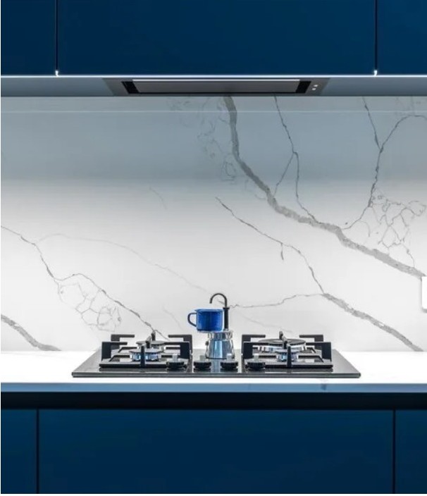 Modern kitchen worktop and hob installation